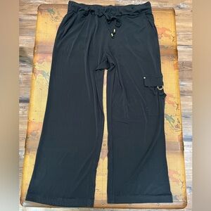 Ellen Tracy Womens Large Black Pull-On Tie String Pockets Wide-Leg Pants Trouser